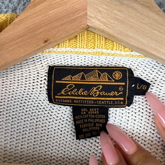 Vintage Eddie Bauer Striped Cotton Knit Sweater Mens Large Colorblock Crewneck - Picture 3 of 10